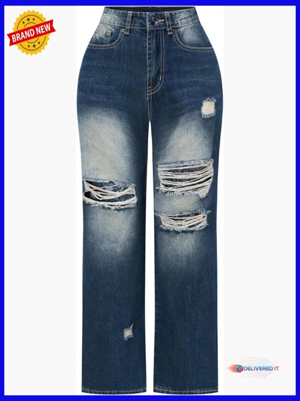 High Waisted Wide Leg Jeans Stretchy Distressed Denim Pants
